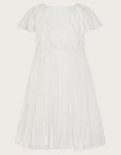 Otissa Lace Pleated Dress, Ivory (IVORY), large