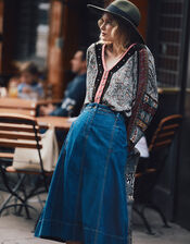 A-Line Denim Skirt, Blue (DENIM BLUE), large