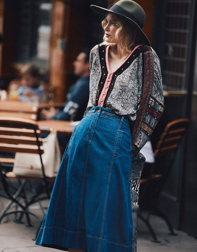 A-Line Denim Skirt, Blue (DENIM BLUE), large