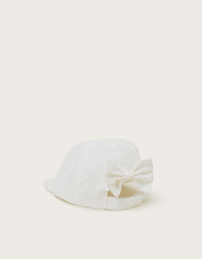 Baby Broderie Bow Cap, White (WHITE), large