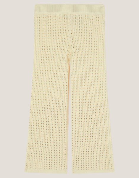 Embroidered Crochet Knit Trousers, Ivory (IVORY), large