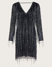 Sylvia Embellished Fringe Dress, Black (BLACK), large