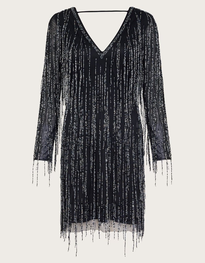 Sylvia Embellished Fringe Dress, Black (BLACK), large