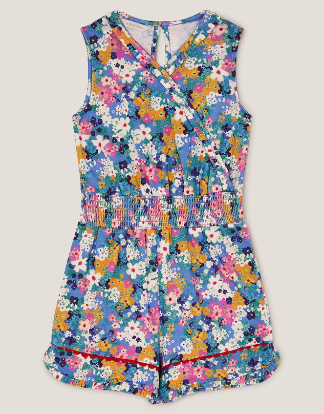 Floral Print Sleeveless Playsuit, Blue (BLUE), large