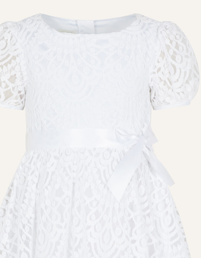 Adele Lace Puff Sleeve Communion Dress, White (WHITE), large