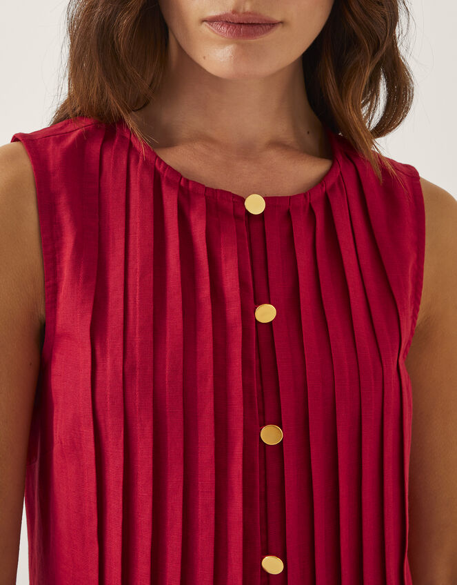Monica Sleeveless Pleated Midi Dress, Red (RED), large