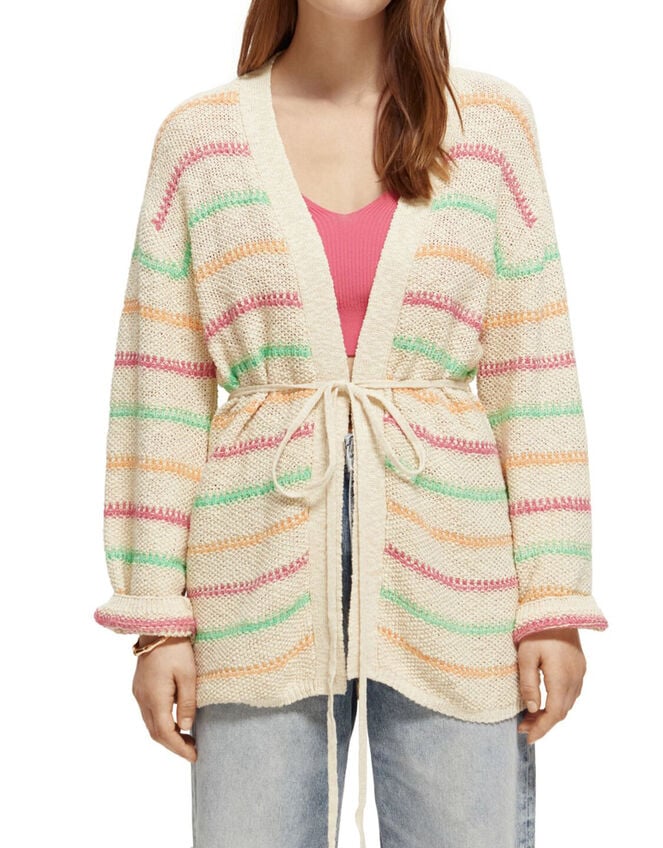 Scotch and Soda Stripe Tie Waist Cardigan, Natural (NATURAL), large