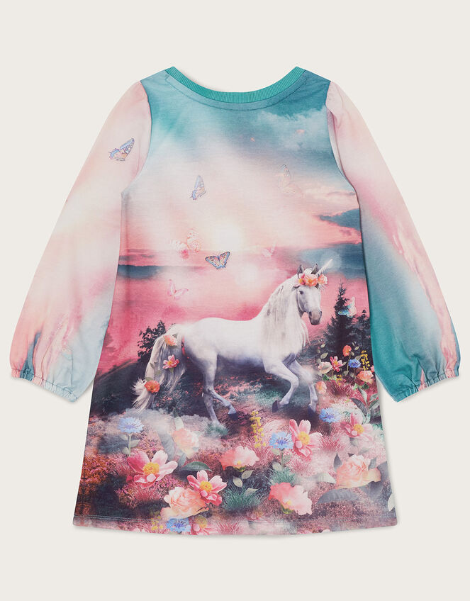 Longline Jersey Unicorn Scene Sweat Top, Teal (TEAL), large