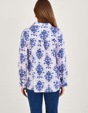 Laurie Ikat Button Through Linen Shirt, Blue (BLUE), large