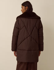 Iona Faux Fur Collar Padded Coat, Brown (CHOCOLATE), large