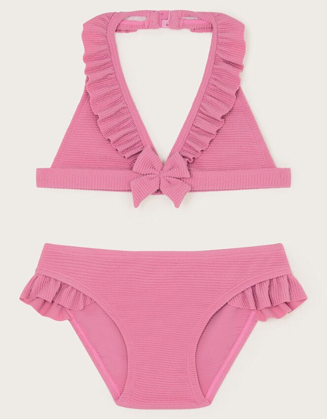Seersucker Bow Ruffle Bikini Set, Pink (PINK), large