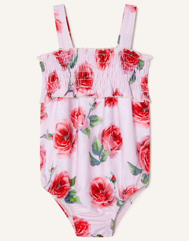 Baby Shirred Rose Print Swimsuit, Pink (PINK), large