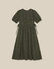 Felicity Short Sleeve Textured Fringe Midi Dress, Green (DARK GREEN), large