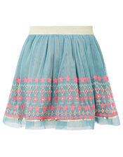 Embroidered Sequin Disco Skirt, Teal (TEAL), large