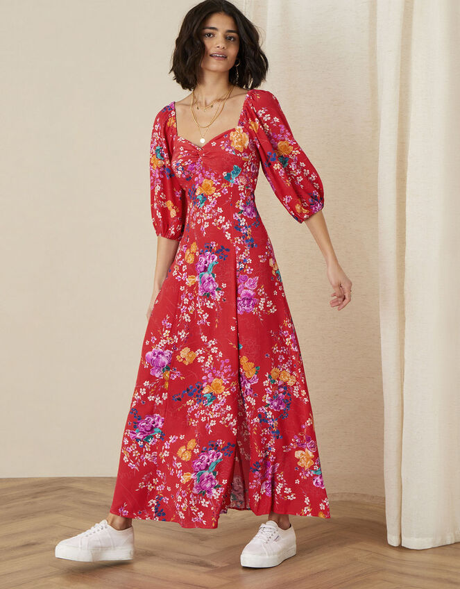 Omi Floral Print Midi Dress Red | Evening Dresses | Monsoon Global.