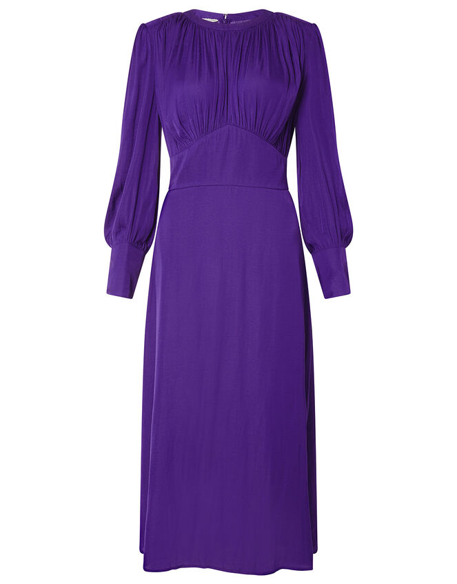 Long Sleeve Satin Midi Dress, Purple (PURPLE), large