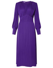 Long Sleeve Satin Midi Dress, Purple (PURPLE), large