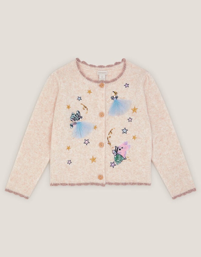 Fairy Star Embroidered Cardigan, Camel (OATMEAL), large