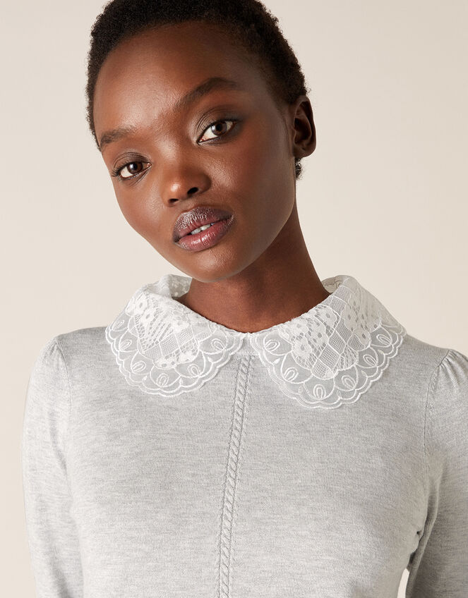 Lace Collar Jumper, Grey (GREY MARL), large