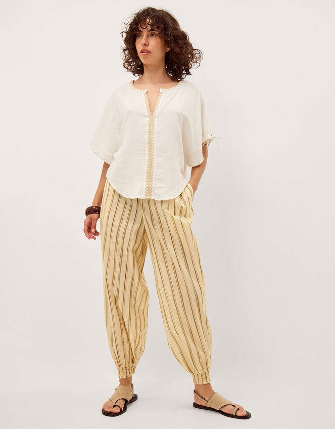 Adela Embroidered Linen Blend Top, Ivory (IVORY), large