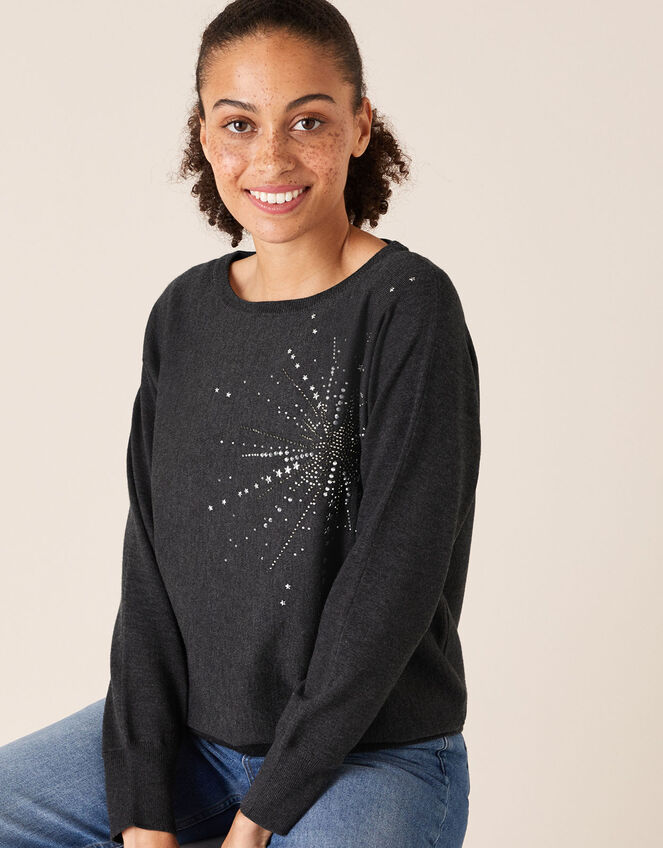 Starburst Heat-Seal Gem Knit Jumper, Grey (CHARCOAL), large