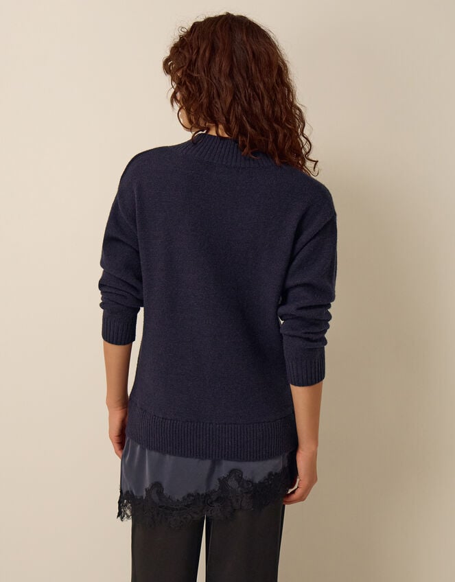 Lilah Lace Trim Sweater, Blue (NAVY), large