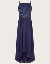 Tara Sequin Chiffon Prom Dress, Blue (NAVY), large