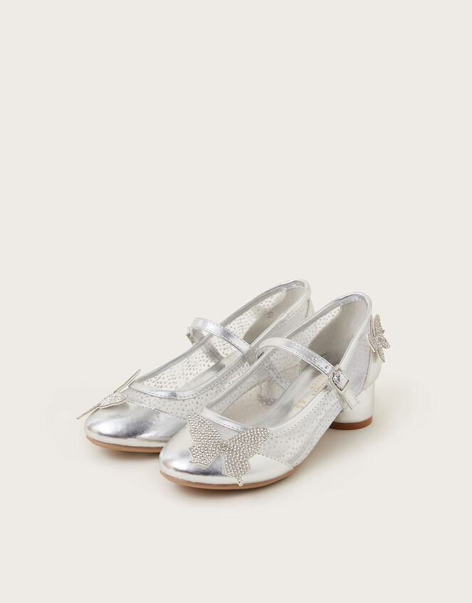 Diamante Butterfly Metallic Mary Jane Heels, Silver (SILVER), large