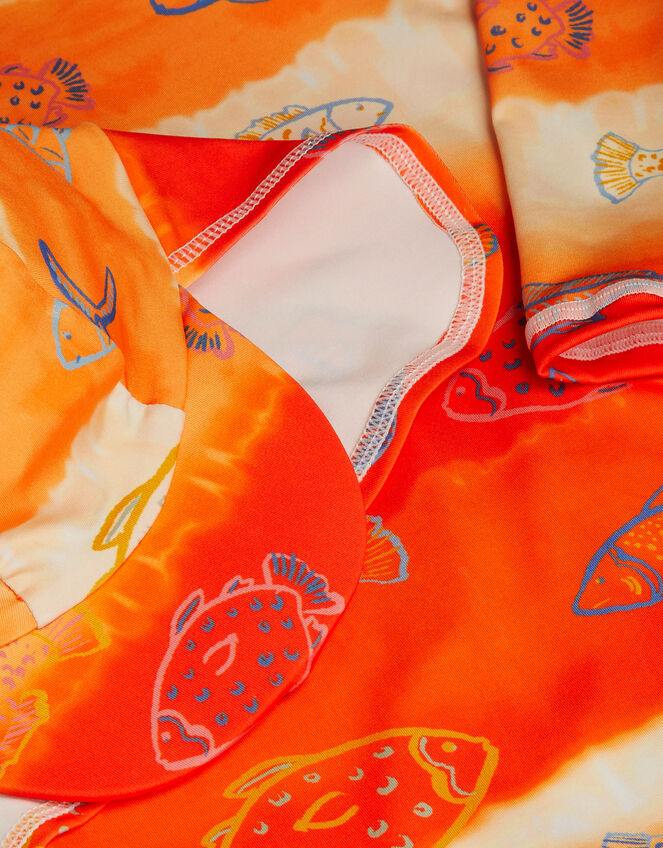 Fish Print UPF50+ Swimsuit & Sun Hat , Orange (ORANGE), large