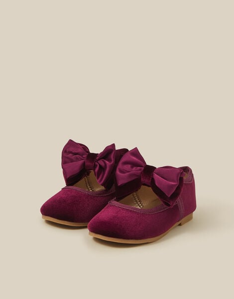 Baby Bow Velvet Walkers, Red (BURGUNDY), large