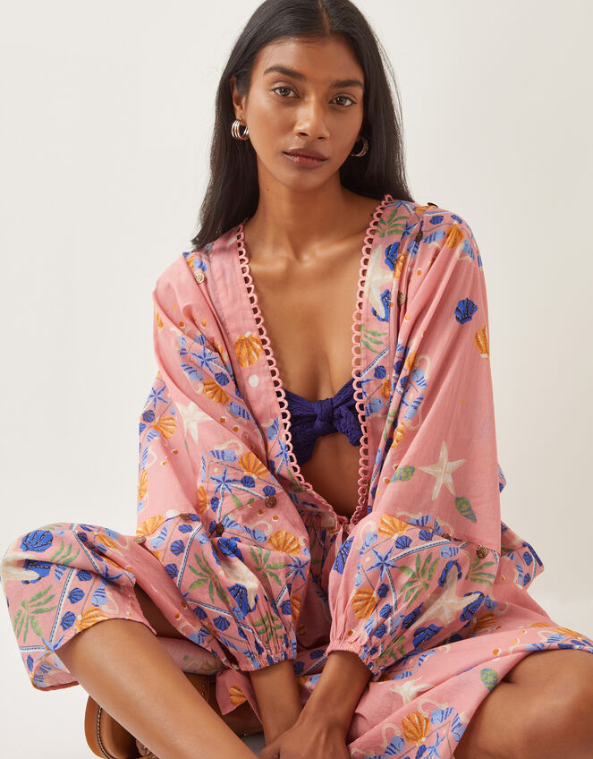 Mabel Shell Print Cotton Kaftan Dress, Orange (PEACH), large