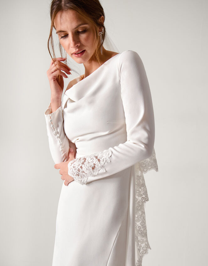 Aleah Long Sleeve Cowl Lace Bridal Dress, Ivory (IVORY), large
