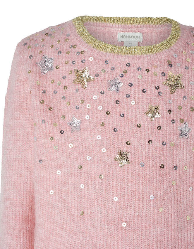 Sequin Star Knit Jumper, Pink (PINK), large