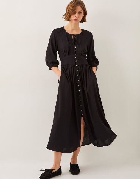 Polly Pintuck Pleat Midi Dress, Black (BLACK), large