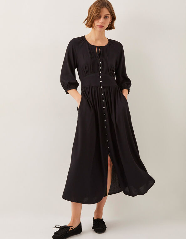 Polly Pintuck Pleat Midi Dress, Black (BLACK), large