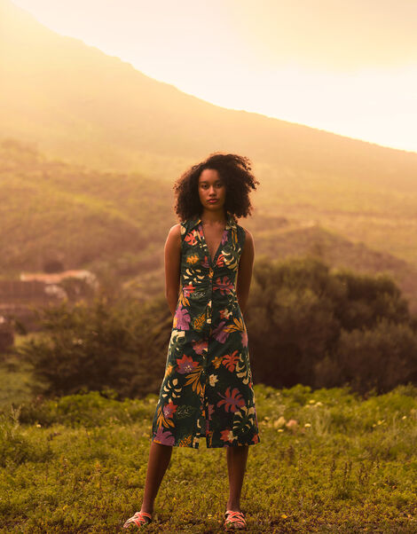 Lorena Floral Print Collar Dress, Green (GREEN), large