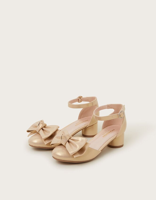 Patent Bow Two-Part Heels, Gold (GOLD), large
