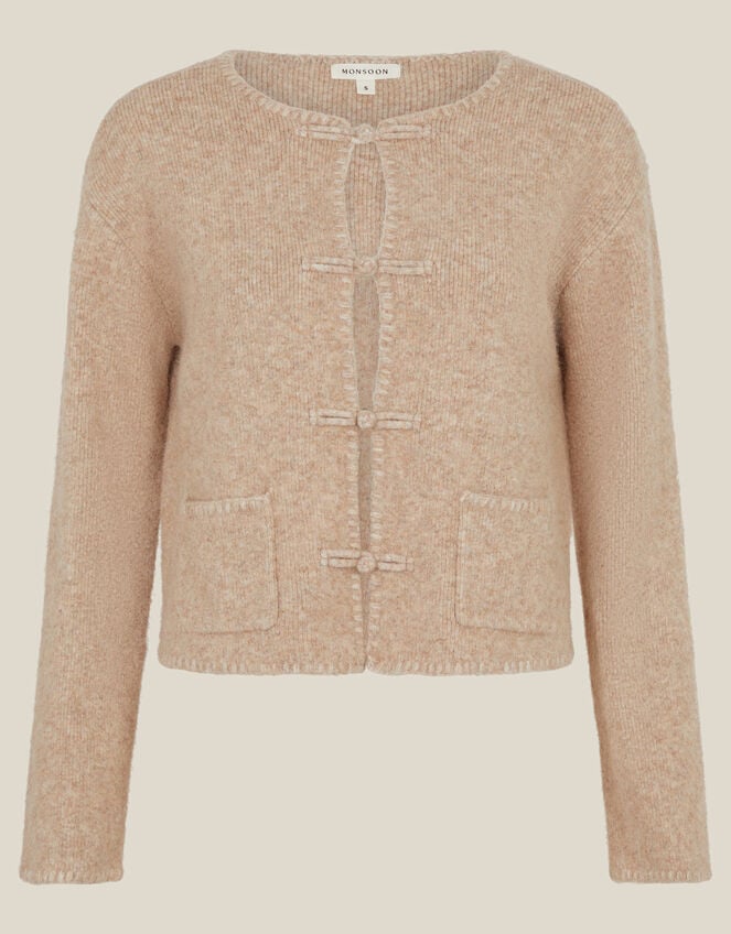 Neve Knot Button Cardigan, Natural (NATURAL), large