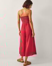 Nadia Shirred Embroidered Jumpsuit, Orange (RUST), large