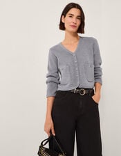 Viola V-Neck Cropped Cardigan, Gray (GREY), large
