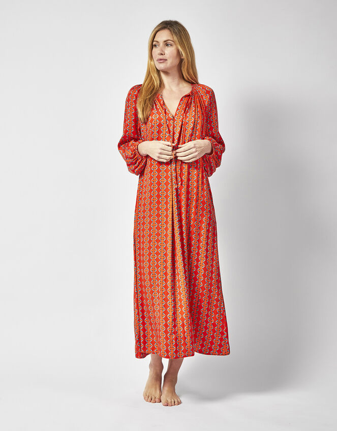 DEEBA Oozie Print Dress, Orange (ORANGE), large