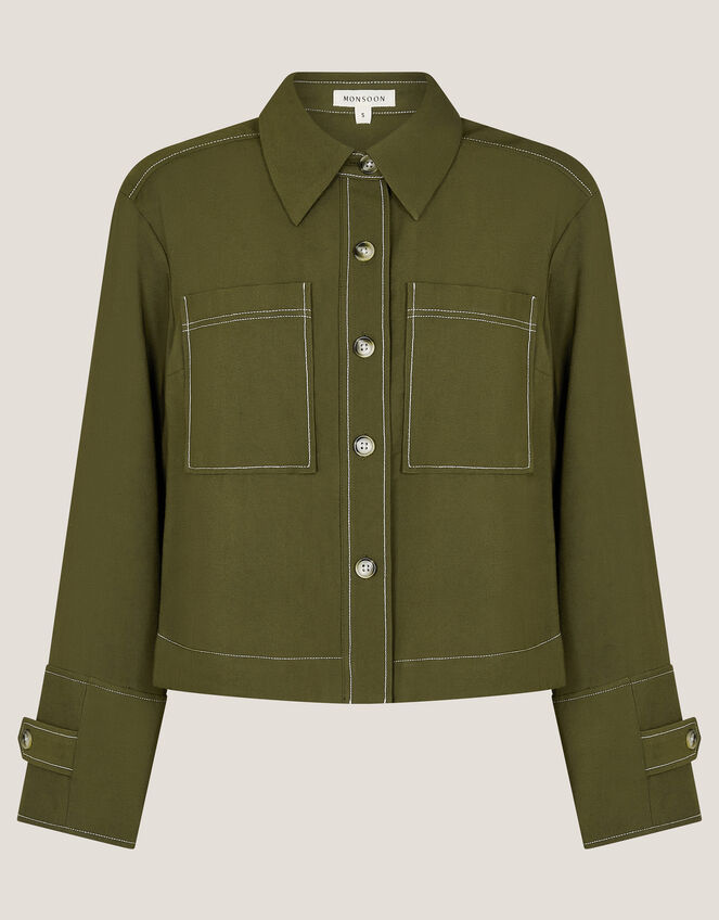 Katya Contrast Cargo Shirt, Green (KHAKI), large