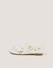 Flower Embroidered Bow Ballet Flats, Multi (MULTI), large