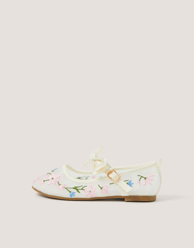 Flower Embroidered Bow Ballet Flats, Multi (MULTI), large
