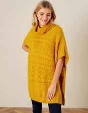 Button Side Cable Knit Poncho, , large