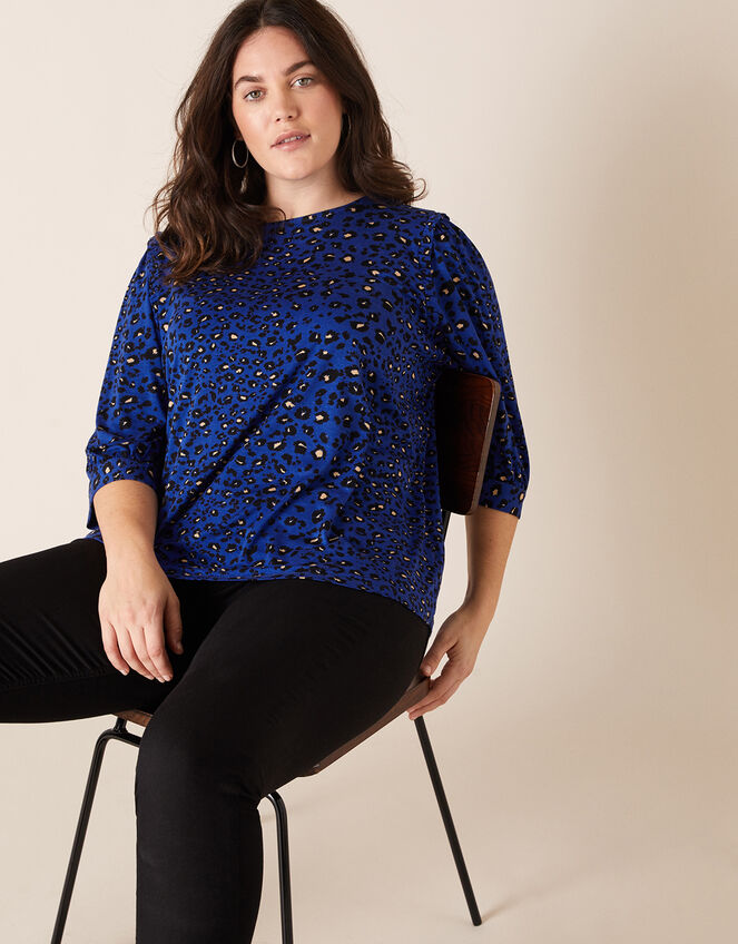 Animal Print Jersey Top, Blue (COBALT), large