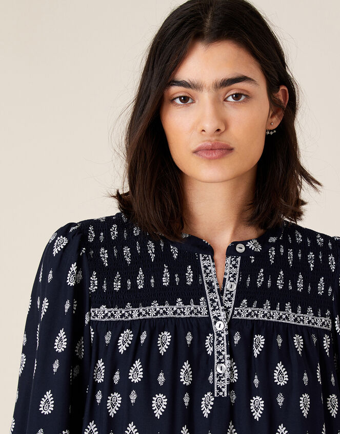 Heritage Print Dress in LENZING™ ECOVERO™, Blue (NAVY), large