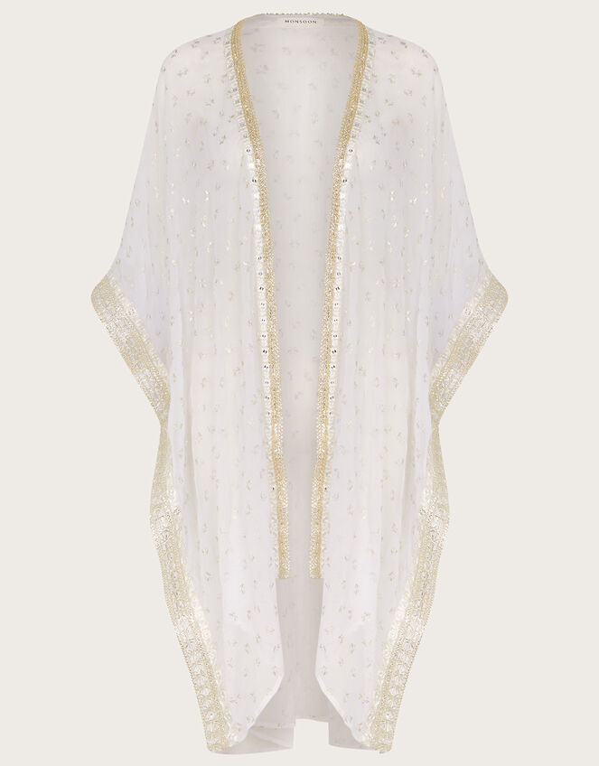 Foil Print Embroidered Cover-Up, , large