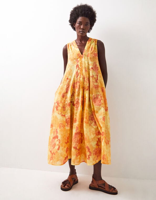 East Nikki Print Midi Smock Dress, Orange (RUST), large