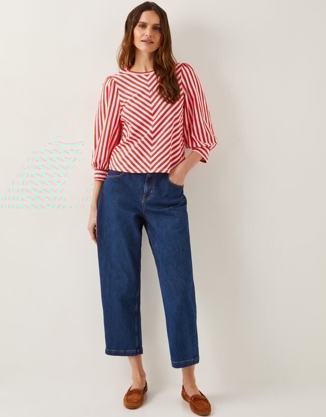 Sally Stripe Jersey Top, Red (RED), large